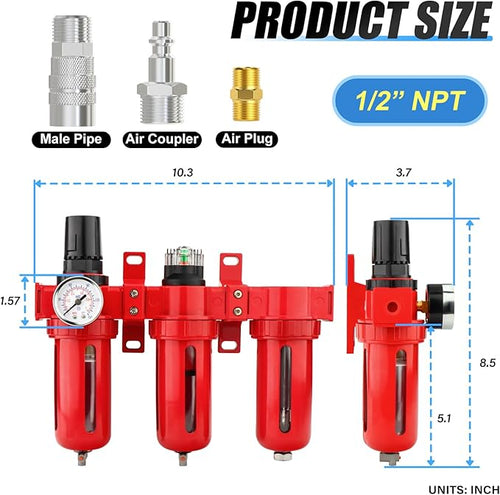 1/2" NPT 3 Stage Aluminium Air Drying System, Coalescing Filter, Particulate - Image 2