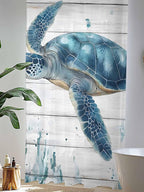 Sheer Curtains 96 Inches Long, Teal Green Ocean Turtle Semi Sheer Curtains - Image 4