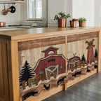 Brown Farmhouse Tier Curtains, Vintage Country Animals Wooden Grain Light - Image 7