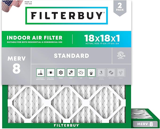 Filterbuy 18x18x1 Air Filter MERV 8 Essential Dust & Allergy Defense, by Filterbuy