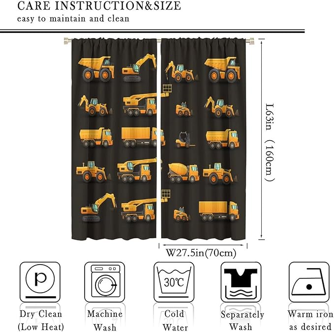 Kids Construction Window Curtains, Construction Machinery Equipment Mode of - Image 4