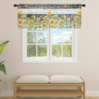 Summer Floral Sheer Valance Curtains, Watercolor Sunflower Eucalyptus Leaves - Image 4