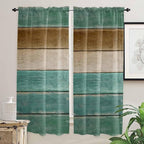 Vintage Plank Turquoise Brown Window Valance Curtains, Farmhouse Wood Grain - Image 7