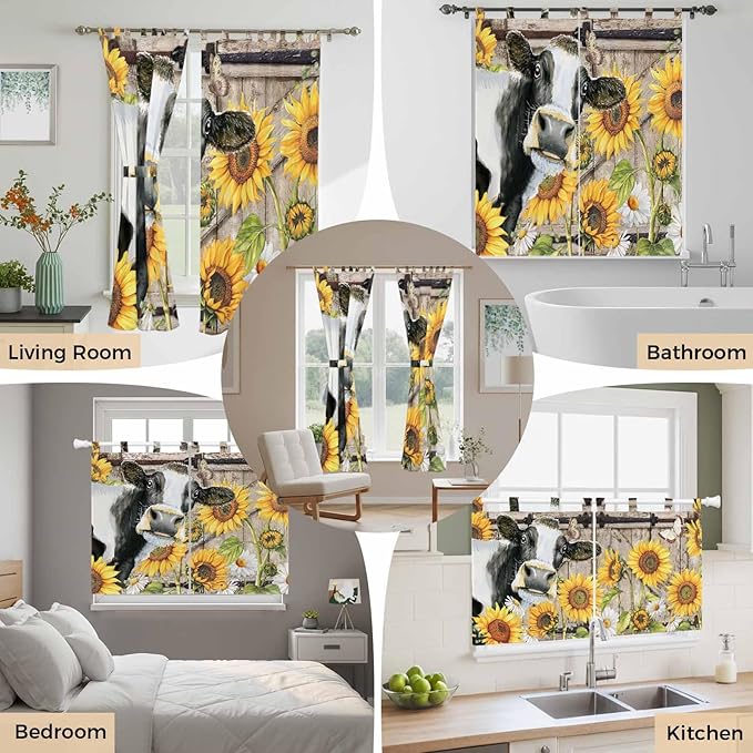 Retro Farmhouse Flower Kitchen Curtains 45 Inch Length, Short Cafe Window - Image 7