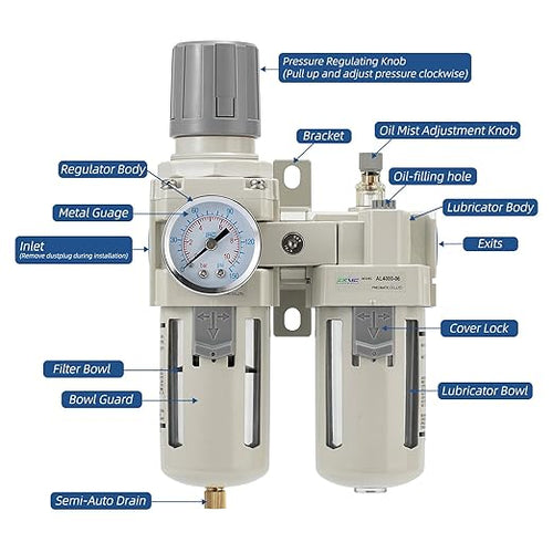 3/4" NPT Air Compressor Filter Regulator Lubricator Unit, air Pressure Regulator - Image 2