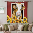 Cows Sunflowers Living Room Curtains 96 Inch Length, Window Curtains Tab Top - Image 3
