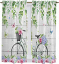 Spring Kitchen Curtains, Bicycles Botanical Rose Leaves Butterfly Wood Grain by Unknown