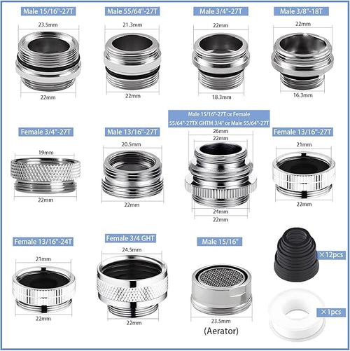 12 pcs Faucet Adapter Kit, CNYMANY Kitchen Aerator Adapter Set Male Female Sink - Image 2