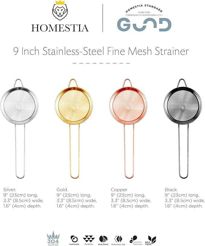 Homestia Fine Mesh Strainer for Kitchen, 304 Stainless Steel Cocktail Sieve - Image 8
