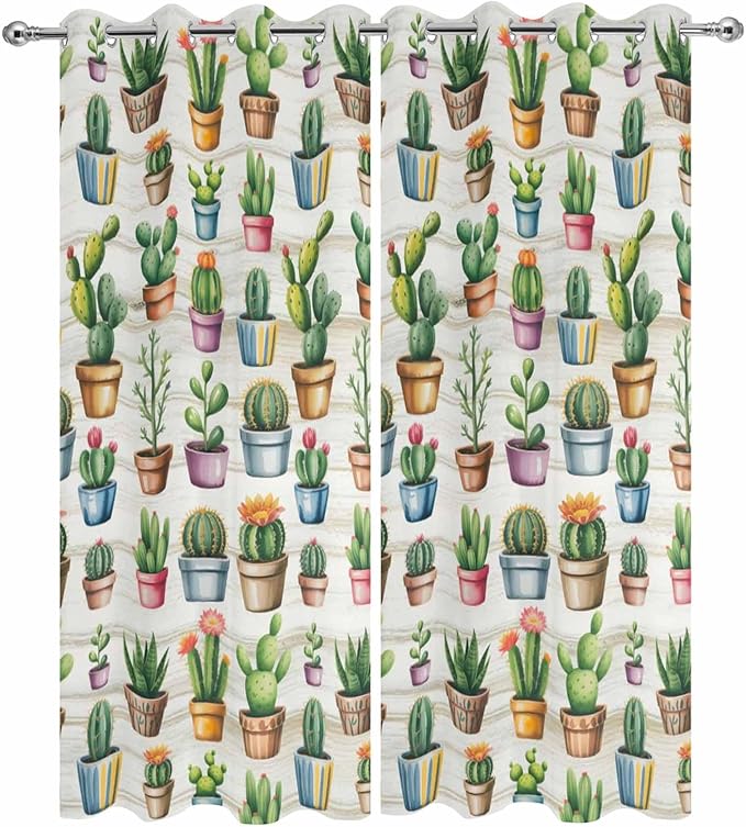 Summer Cactus Outdoor Curtains for Patio Cactus Tropical Plant Wooden - Image 9