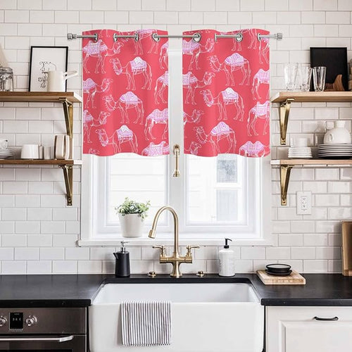 2 Panel Kitchen Cafe Curtains, Desert Camel Sunlight Filtering Nature Air - Image 2