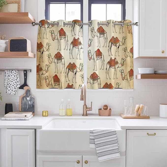 2 Panel Kitchen Cafe Curtains, Desert Sand Camel Sunlight Filtering Nature Air - Image 2