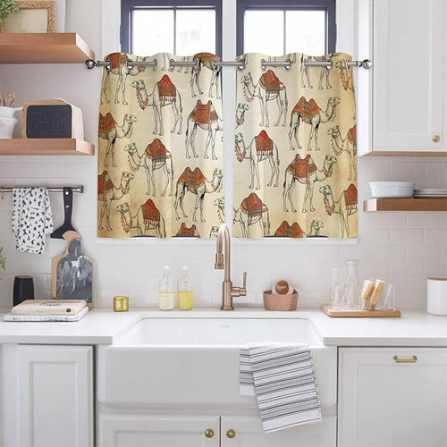 2 Panel Kitchen Cafe Curtains, Desert Sand Camel Sunlight Filtering Nature Air - Image 2