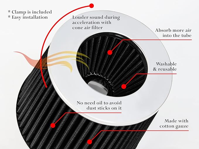 BLACK 6" 152 mm Inlet Short Truck Air Cone Replacement Performance Washable - Image 4