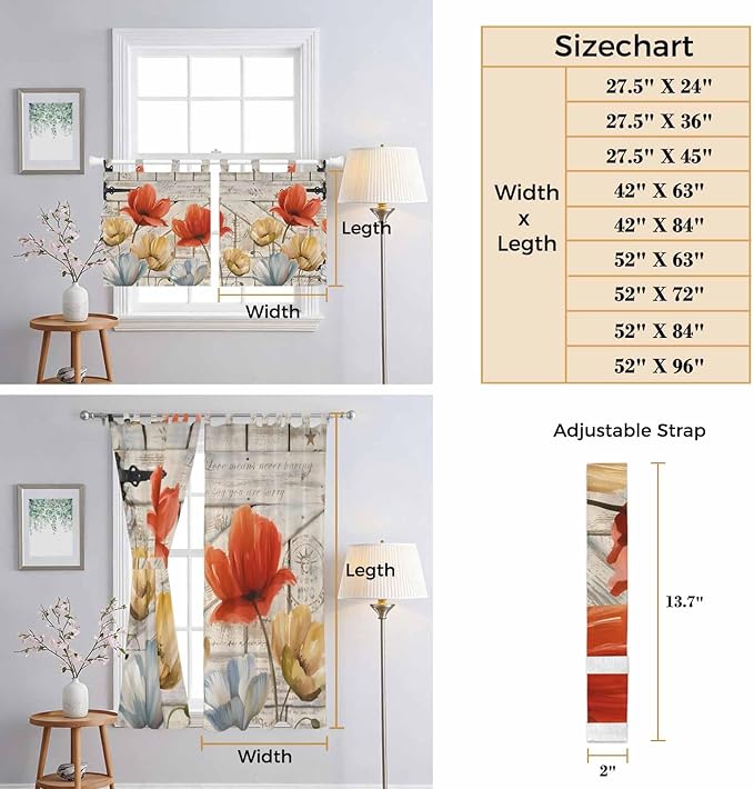 Retro Floral Living Room Curtains 84 Inch Length, Window Curtains Tab Top - Image 8