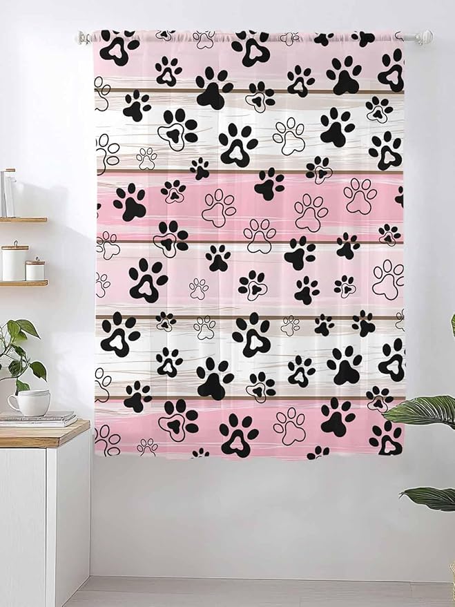 Sheer Curtains 63 Inch Length, Vintage Farmhouse Country Wooden Grain Privacy - Image 2