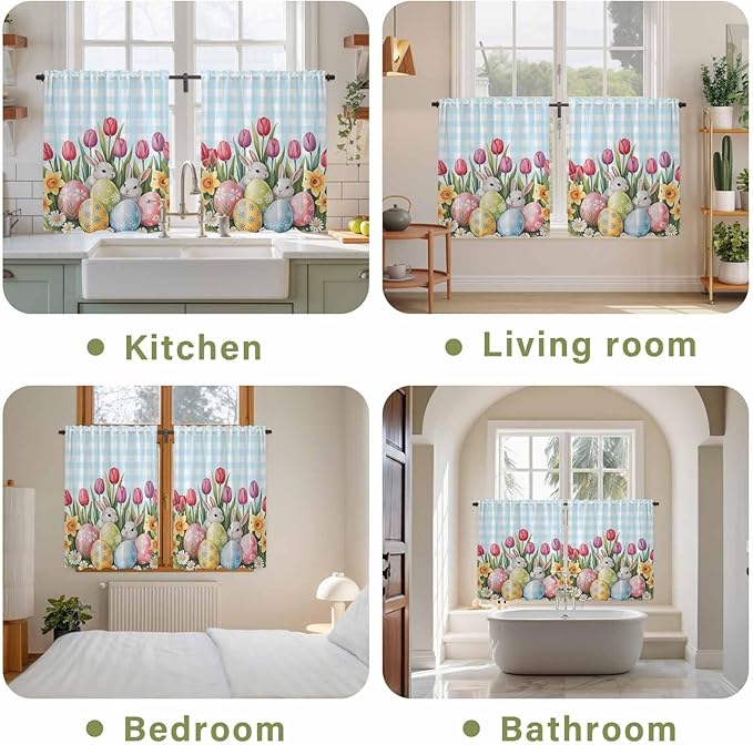 Easter Kitchen Curtains 45 Inch Long 2 Panel Set, Rod Pocket Window Treatment - Image 8