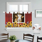 Cows Sunflowers Kitchen Curtains 24 Inch Length, Small Window Curtains Tab Top - Image 4