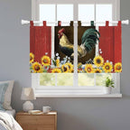 Chicken Sunflowers Kitchen Curtains 36 Inch Length, Small Window Curtains Tab - Image 9