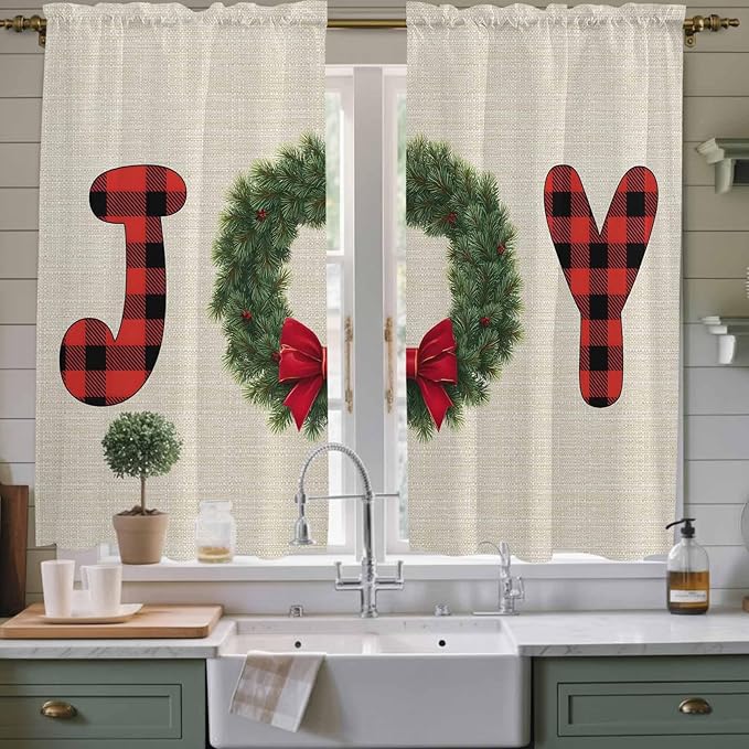Red Green Christmas Window Curtains 63 Inch Long 2 Panel Set, Rod Pocket by Unknown