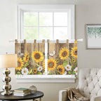 Farmhouse Sunflowers Kitchen Curtains 24 Inch Length, Small Window Curtains Tab - Image 2