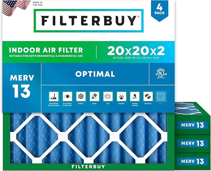 Filterbuy 20x20x2 Air Filter MERV 13 Optimal Smoke & Allergy Defense, by Filterbuy