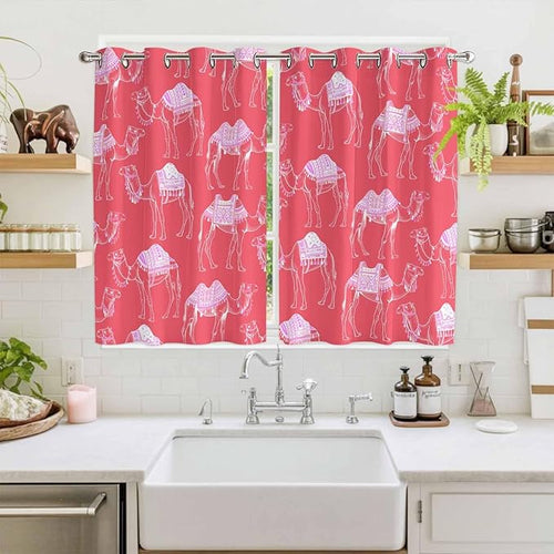 2 Panel Kitchen Cafe Curtains, Desert Camel Sunlight Filtering Nature Air - Image 2