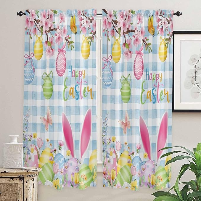 Happy Easter Living Room Curtains 72 Inches length, Spring Watercolor Bunny - Image 2