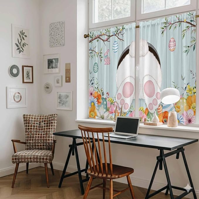 Easter Bunny Kitchen Tier Curtains 45 Inch Long 2 Panel Set, Rod Pocket Short - Image 6