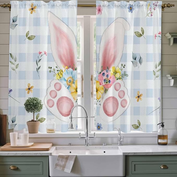 Easter Window Curtains 63 Inch Long 2 Panel Set, Rod Pocket Bedroom Curtains & by Unknown