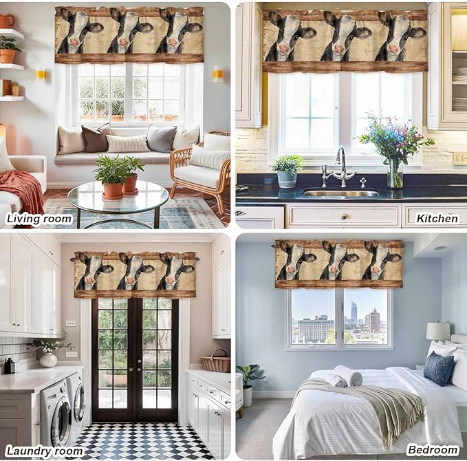 Farmhouse Cow Curtain Valances for Windows, Kitchen Valance Window Treatment - Image 9