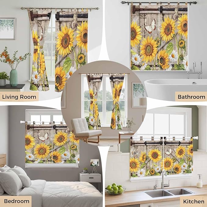 Farmhouse Sunflowers Living Room Curtains 84 Inch Length, Window Curtains Tab - Image 7