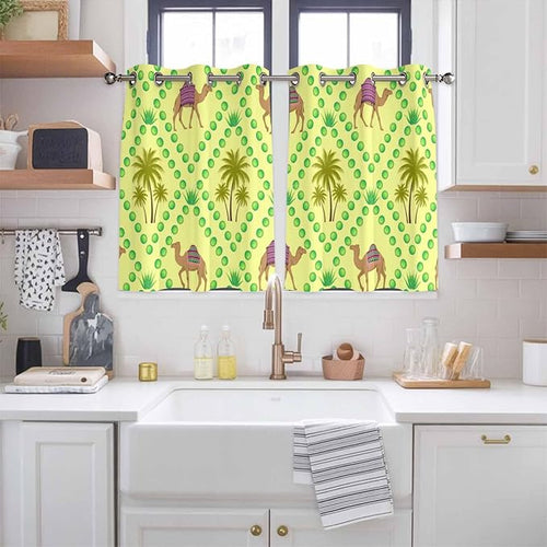 2 Panel Kitchen Cafe Curtains, Desert Sand Camels Sunlight Filtering Nature Air - Image 2