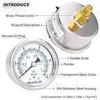 MEANLIN MEASURE 0~15Psi Dry Low Pressure Gauge Stainless Steel 1/8" NPT 2" FACE - Image 5