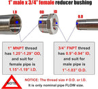 2 Pcs Reducer Hex Bushing, 304 Stainless Steel 1" Male NPT to 3/4" Female NPT（ - Image 2