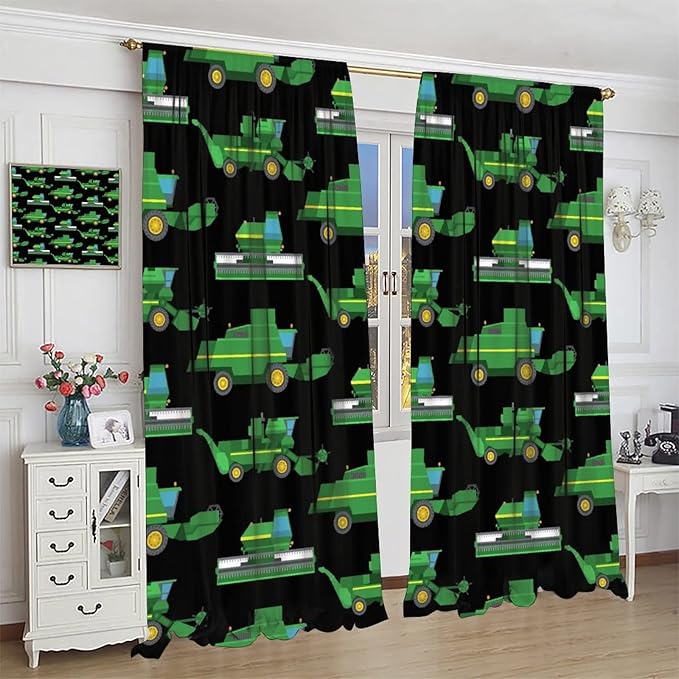 Kids Agriculture Machine Window Curtains, Farm Equipment Tractors Transport - Image 3