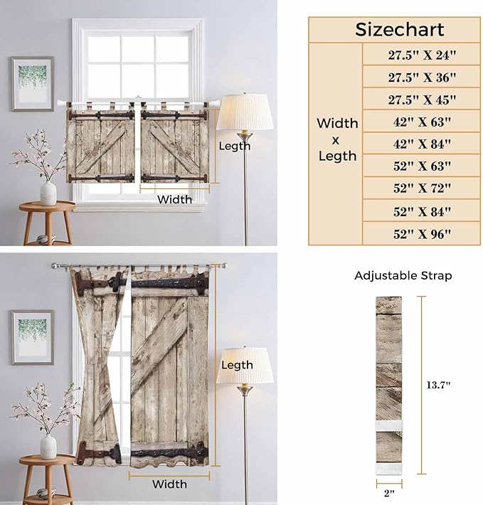 Farmhouse Wood Grain Bathroom Curtains 63 Inch Length, Window Curtains Tab Top - Image 8