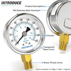 MEANLIN MEASURE 0~200Psi Dry Pressure Gauge Stainless Steel 1/4" NPT 2" FACE - Image 4