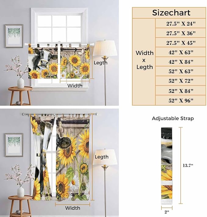Retro Farmhouse Flower Bathroom Curtains 63 Inch Length, Window Curtains Tab Top - Image 8