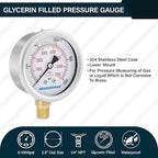 MEASUREMAN 2-1/2inch Dial Size, Liquid Filled Pressure Gauge, 0-1000psi/7000kpa - Image 2