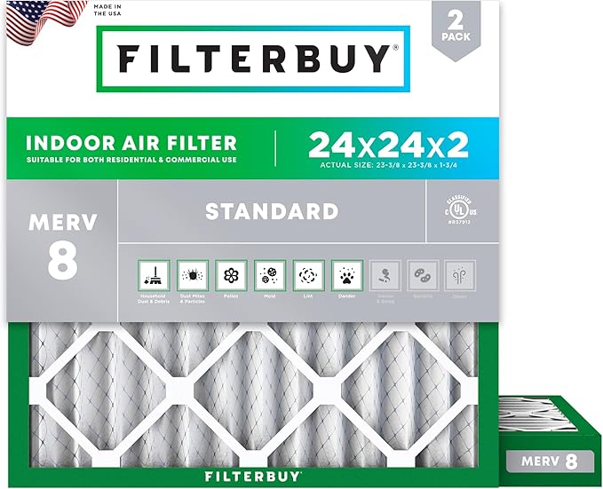 Filterbuy 24x24x2 Air Filter MERV 8 Essential Dust & Allergy Defense, by Filterbuy