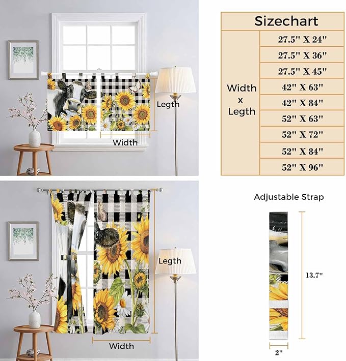 Retro Sunflowers Kitchen Curtains 45 Inch Length, Short Cafe Window Curtains - Image 8