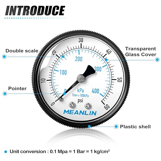 MEANLIN MEASURE 1/4" NPT 0-60Psi Swimming Pool Water Pressure Gauge 2" FACE DIAL - Image 4