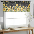Summer Floral Sheer Valance Curtains, Watercolor Sunflower Eucalyptus Leaves - Image 3