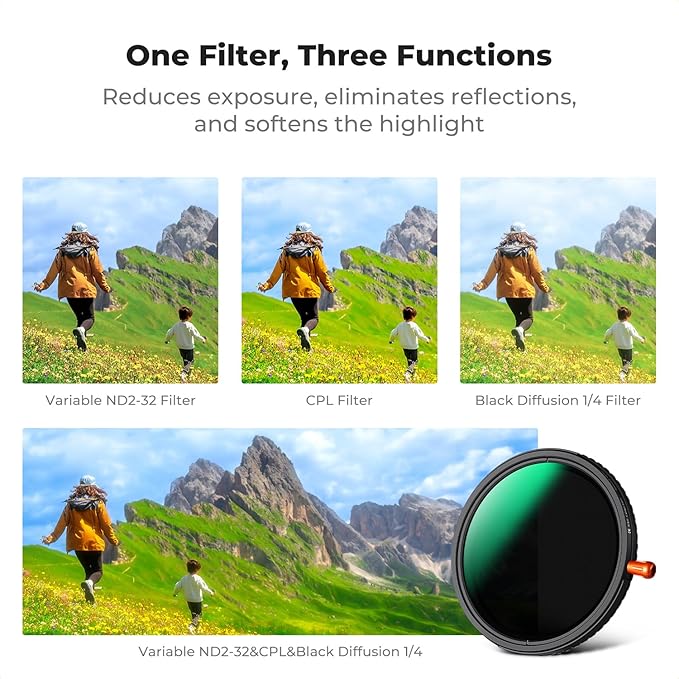 K&F CONCEPT 37mm Black Diffusion Mist Effect 1/4 & Variable ND2-32 & Circular - Image 3