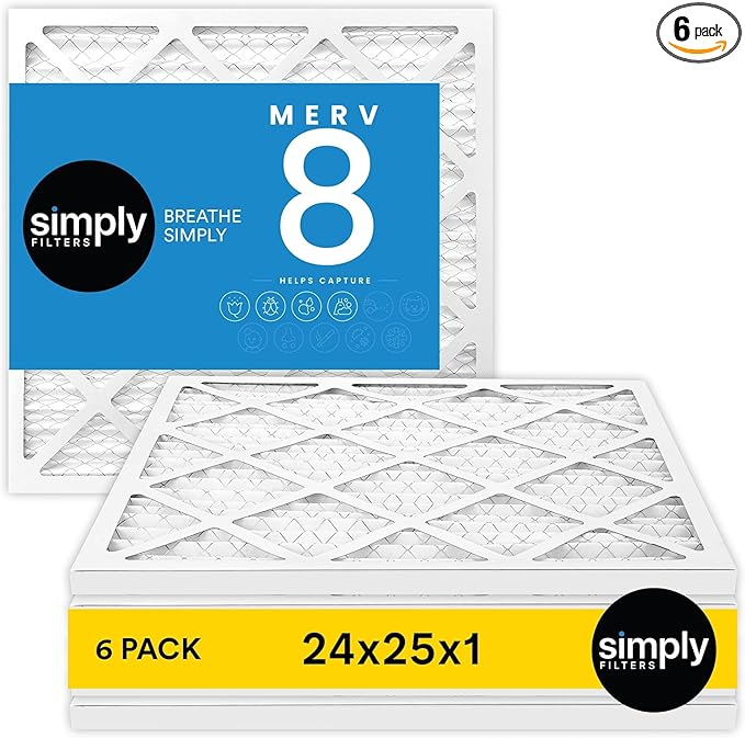 Simply 24x25x1 Air Filter, Merv 8, 6 Pack, by SimplyFilters