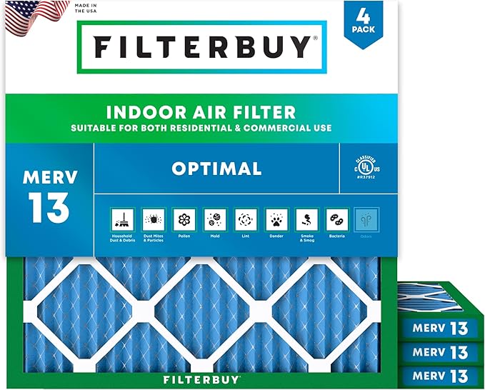 Filterbuy 17x17x1 Air Filter MERV 13 Optimal Smoke & Allergy Defense, by Filterbuy