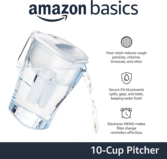 Amazon Basics 10-Cup Water Filter Pitcher, Compatible - Image 2