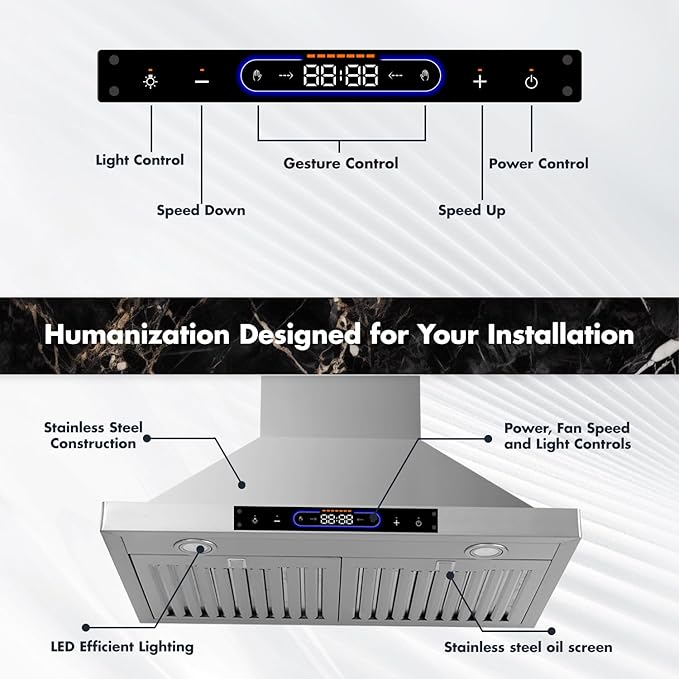 30 inch Wall Mount Range Hood Convertible Vent - Image 6