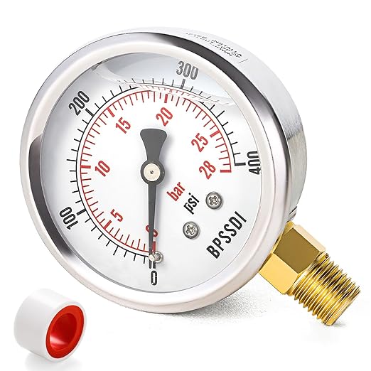 0-400 Psi Glycerin Liquid Filled Pressure Gauge, 2.5" Dial Size, 1/4" NPT Lower by BPSSDI